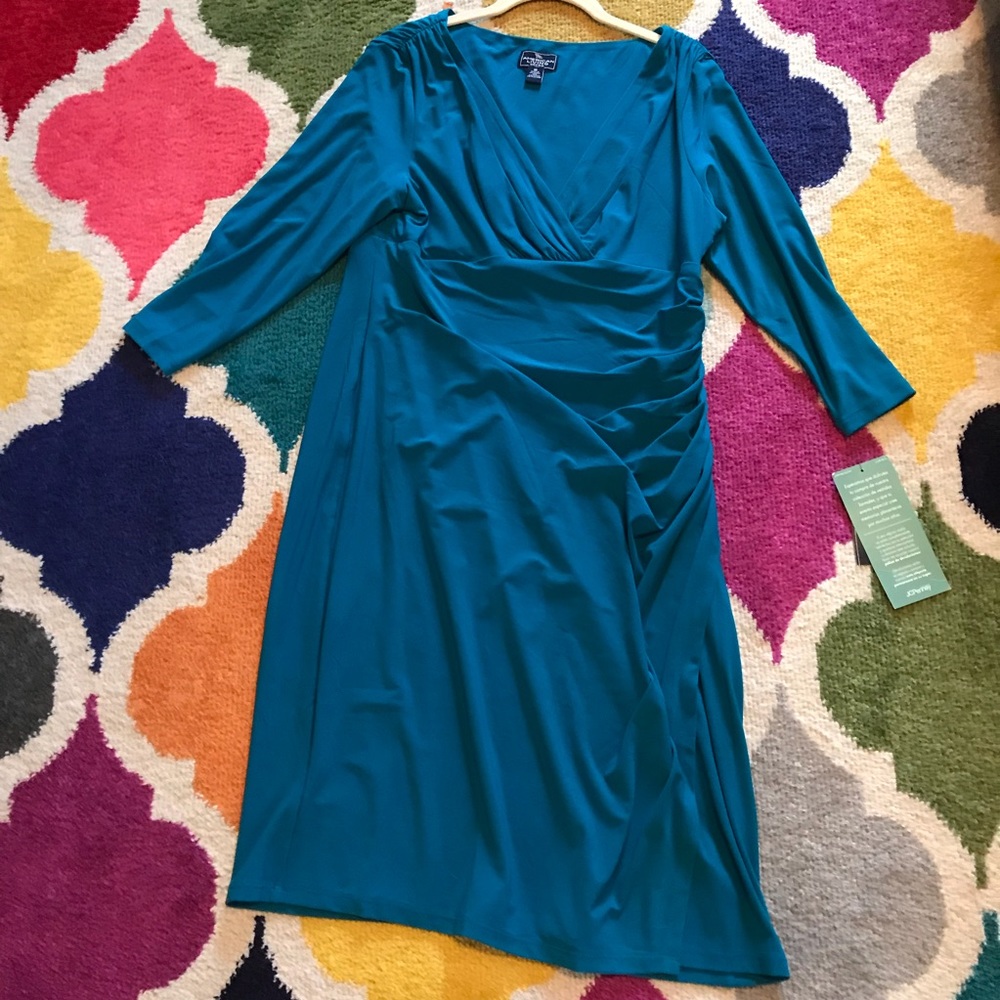 American Living 16 sleeved dress teal surplice